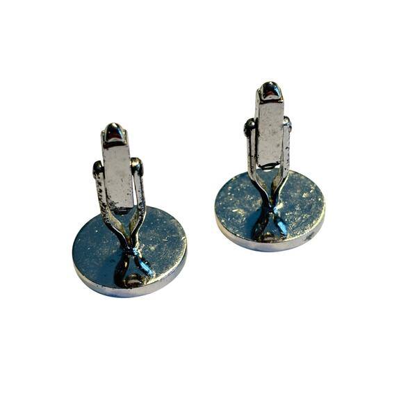 Silver Cufflinks mid century conical textured faceted atomic age jewelry for man - Picture 3 of 5